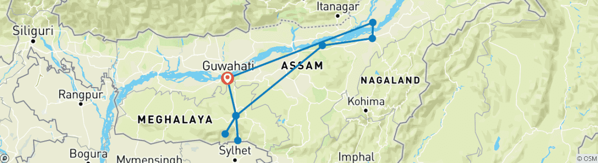 Foto van een kaart met de route van de rondreis