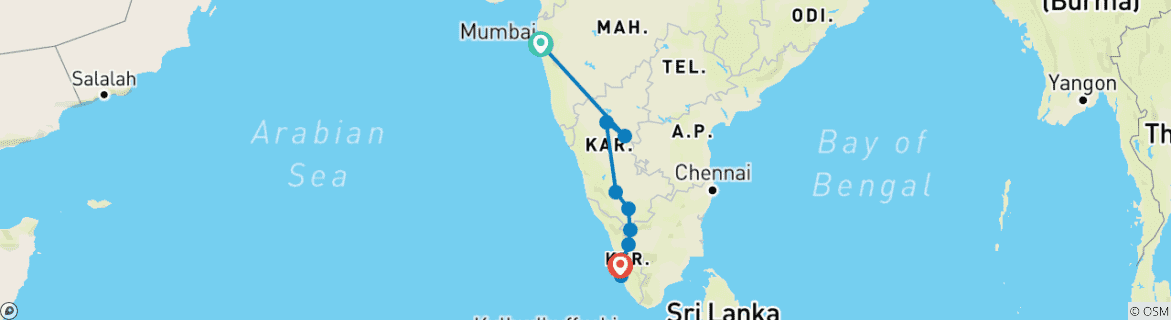 Image of a map showing the route of the tour