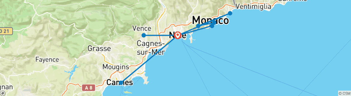 Image d'une carte montrant l'itinéraire du circuit