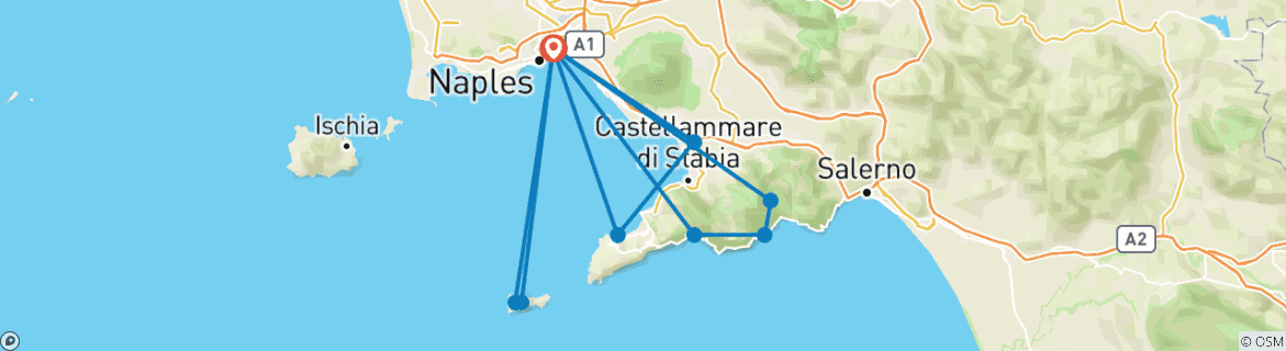 Image of a map showing the route of the tour