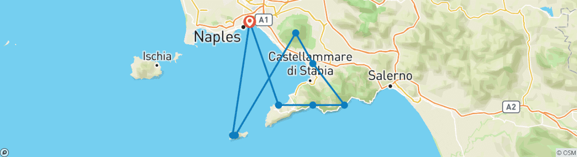 Image of a map showing the route of the tour