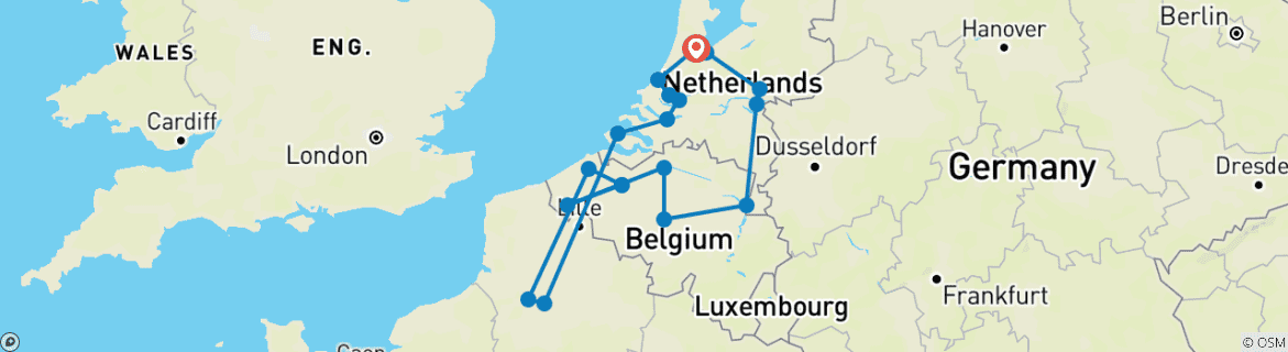 Foto van een kaart met de route van de rondreis