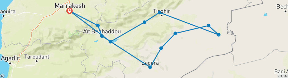 Image of a map showing the route of the tour