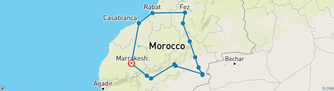 Image of a map showing the route of the tour