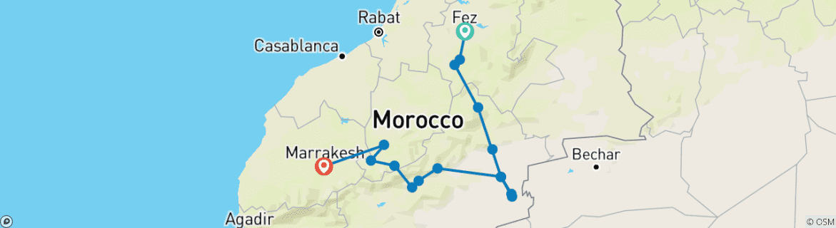 Image of a map showing the route of the tour