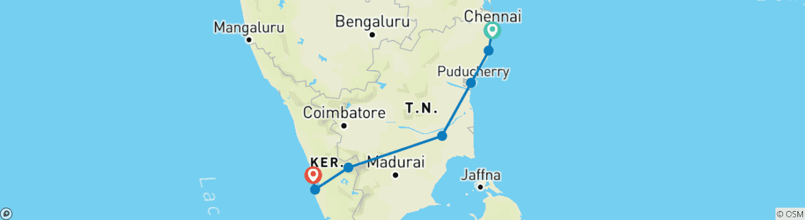 Foto van een kaart met de route van de rondreis