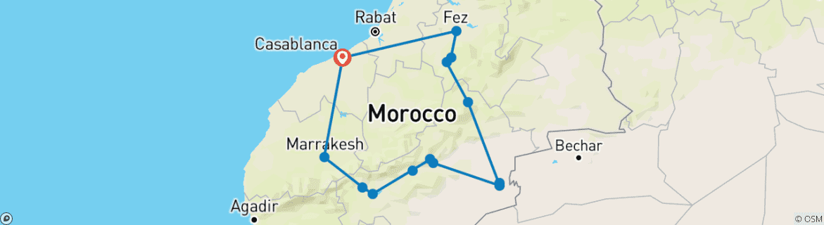 Image of a map showing the route of the tour