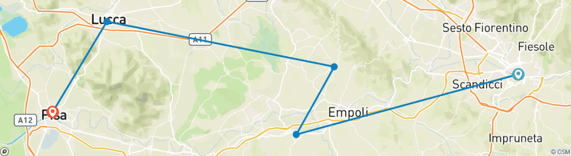 Image of a map showing the route of the tour