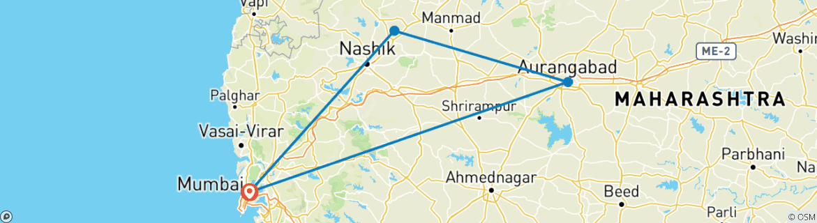 Image of a map showing the route of the tour