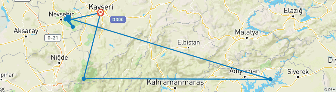 Image d'une carte montrant l'itinéraire du circuit