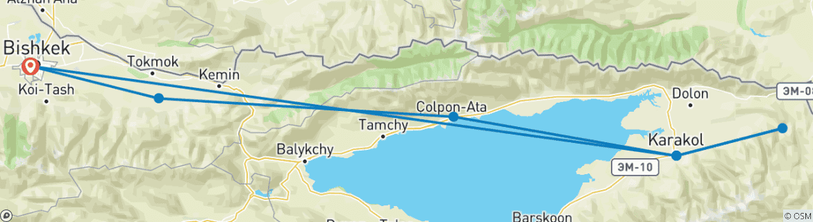 Image of a map showing the route of the tour