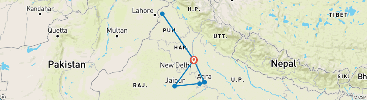 Image of a map showing the route of the tour