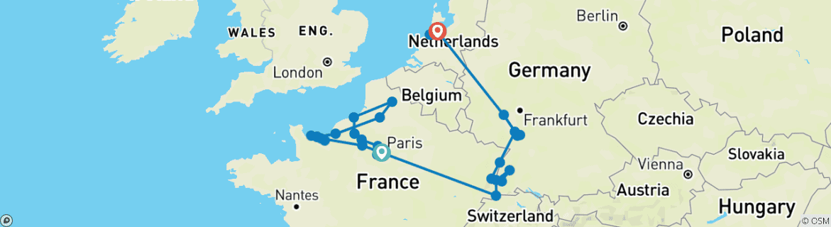 Image d'une carte montrant l'itinéraire du circuit