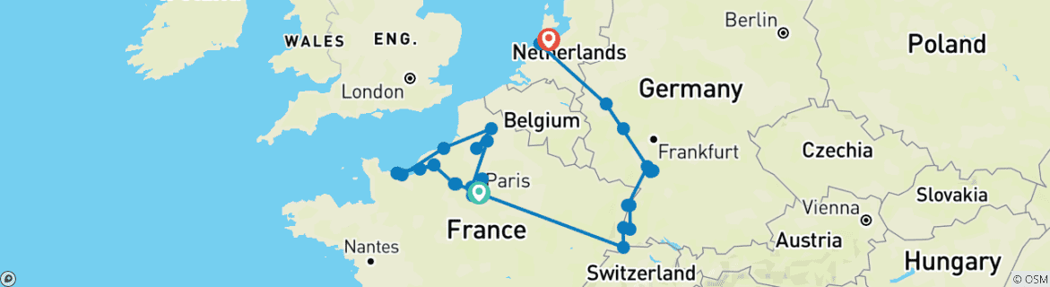 Image d'une carte montrant l'itinéraire du circuit