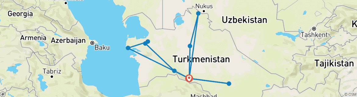 Foto van een kaart met de route van de rondreis