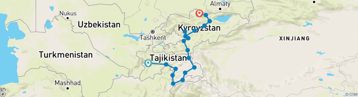 Foto van een kaart met de route van de rondreis