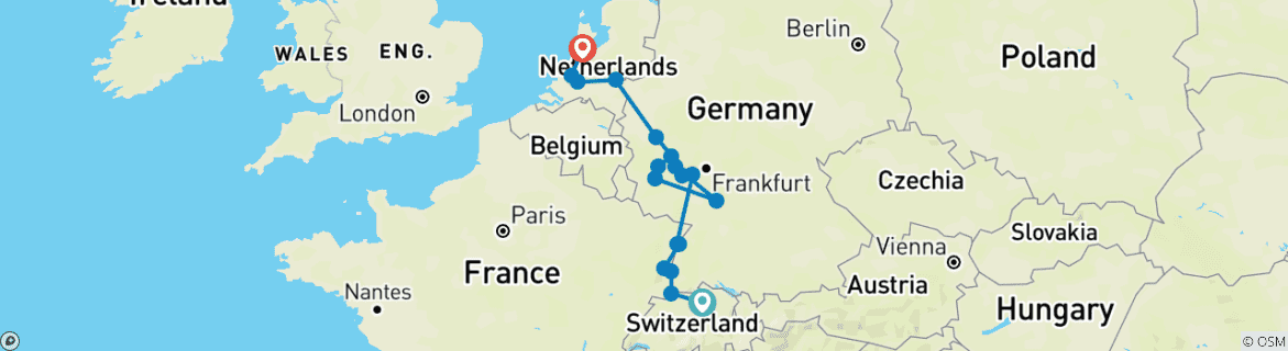 Image d'une carte montrant l'itinéraire du circuit