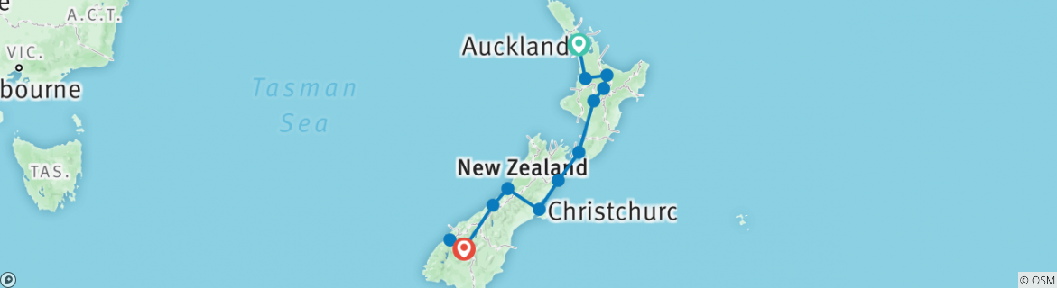 Image of a map showing the route of the tour