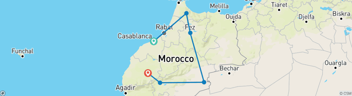 Image of a map showing the route of the tour