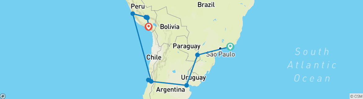 Image of a map showing the route of the tour