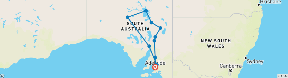 Image of a map showing the route of the tour