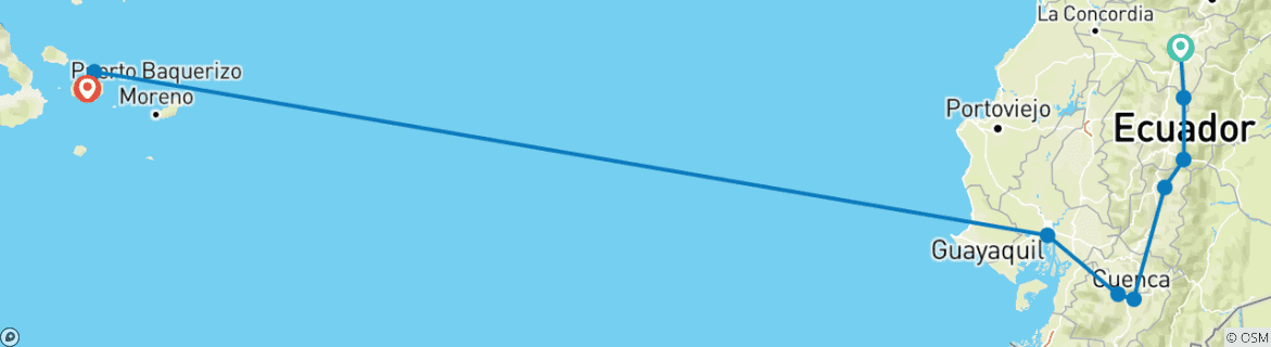 Image of a map showing the route of the tour