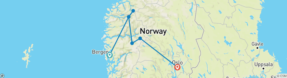 Image of a map showing the route of the tour