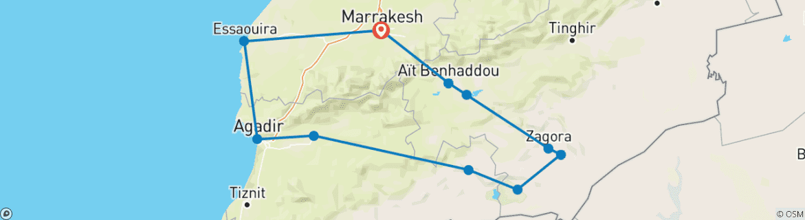 Image of a map showing the route of the tour