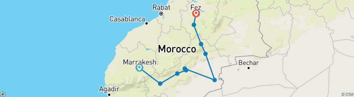 Image d'une carte montrant l'itinéraire du circuit