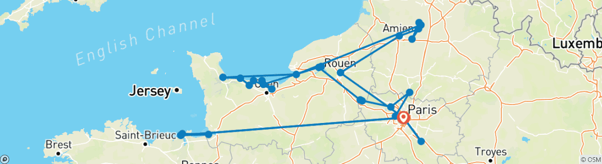 Carte du circuit Normandie et joyaux de la Seine avec Bretagne Découverte - Départ exclusif fidélité
