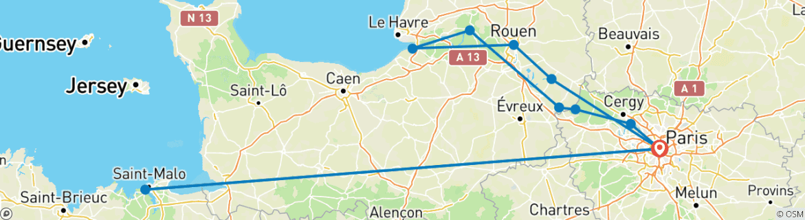 Carte du circuit Normandie et joyaux de la Seine avec Bretagne Découverte - Départ exclusif fidélité