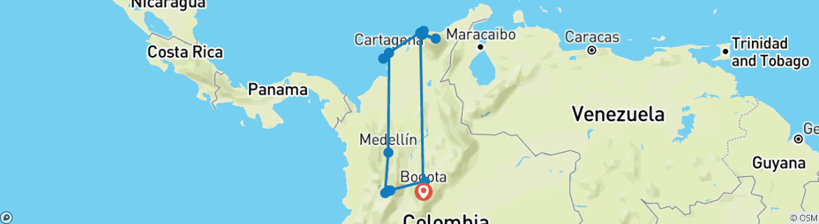 Image d'une carte montrant l'itinéraire du circuit