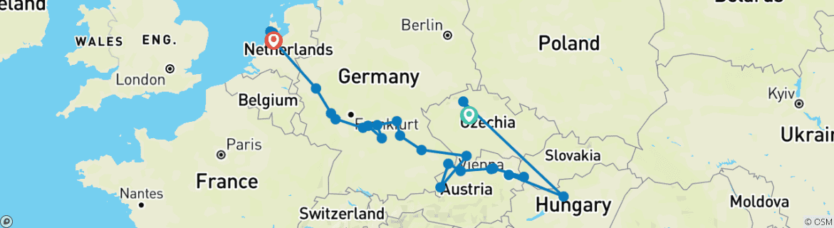 Image of a map showing the route of the tour