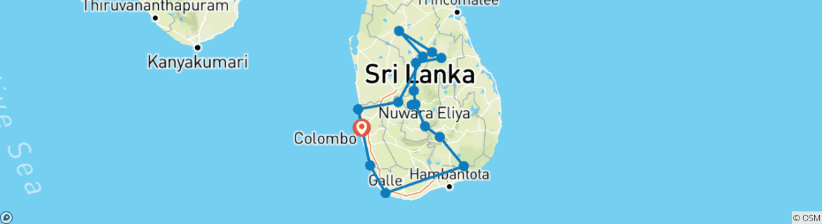 Image of a map showing the route of the tour