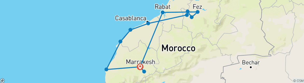 Image of a map showing the route of the tour