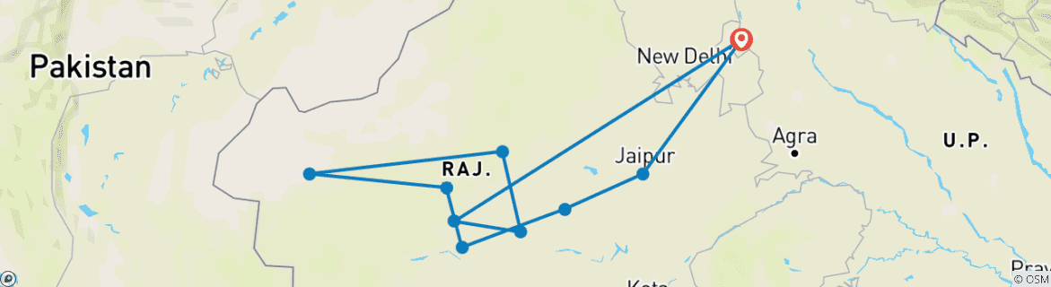 Image of a map showing the route of the tour