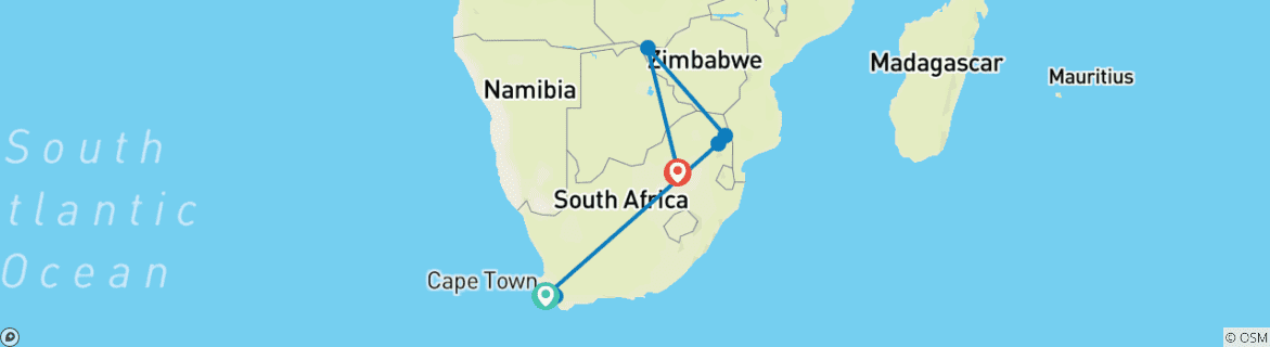 Image of a map showing the route of the tour