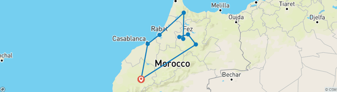 Image of a map showing the route of the tour