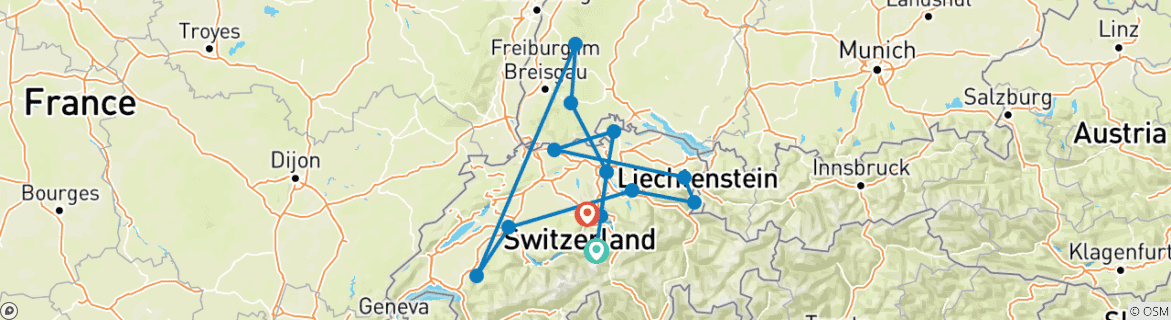 Image d'une carte montrant l'itinéraire du circuit