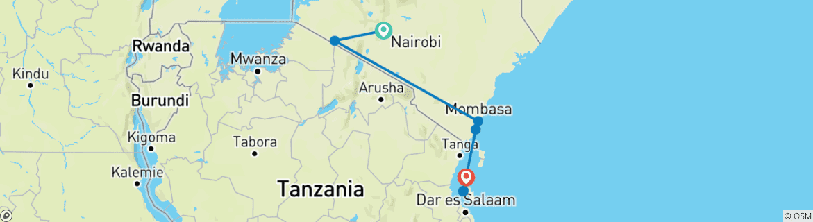 Image of a map showing the route of the tour