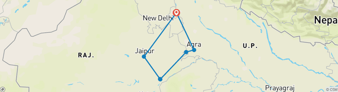 Image of a map showing the route of the tour