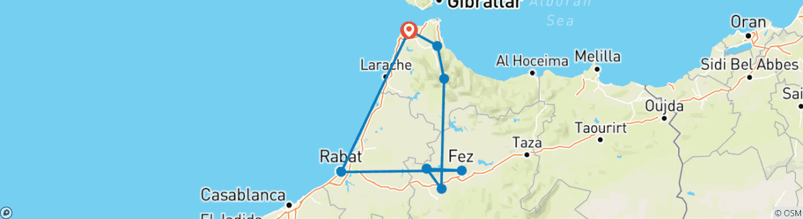 Foto van een kaart met de route van de rondreis