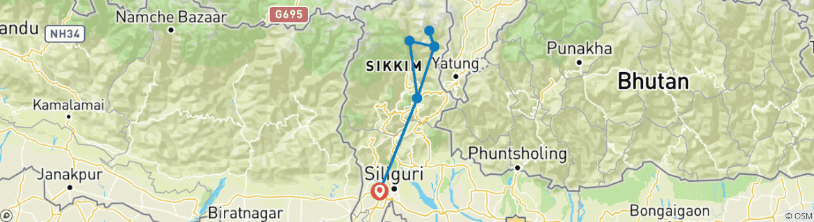 Image of a map showing the route of the tour