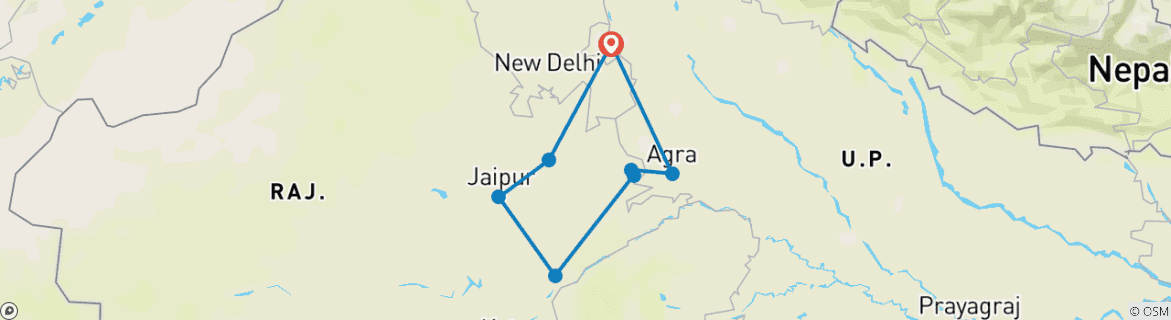 Image of a map showing the route of the tour