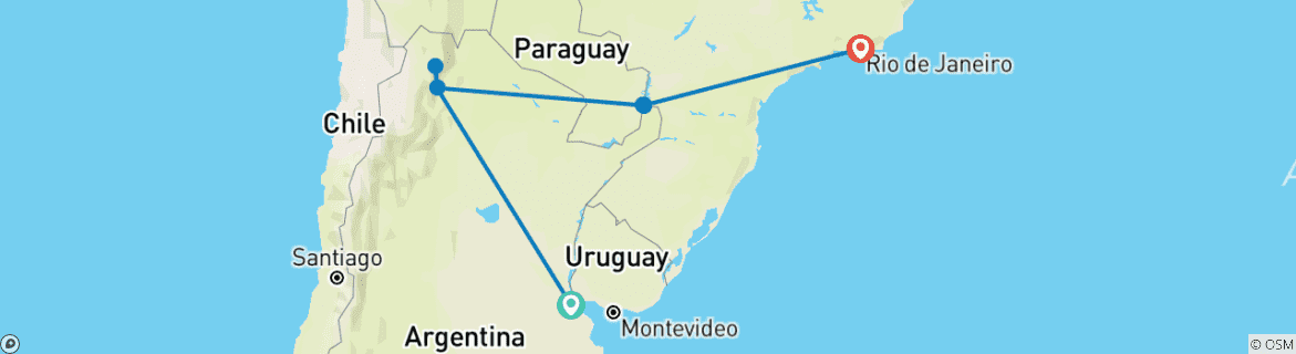 Image of a map showing the route of the tour