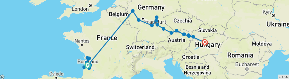 Image of a map showing the route of the tour