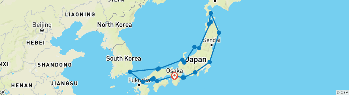 Image of a map showing the route of the tour