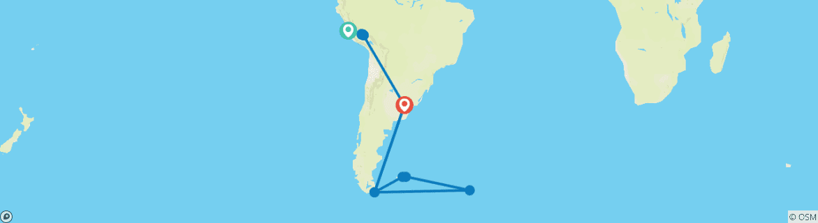 Carte du circuit Expédition australe : Antarctique et Machu Picchu - Croisière et voyage terrestre 2029|2028