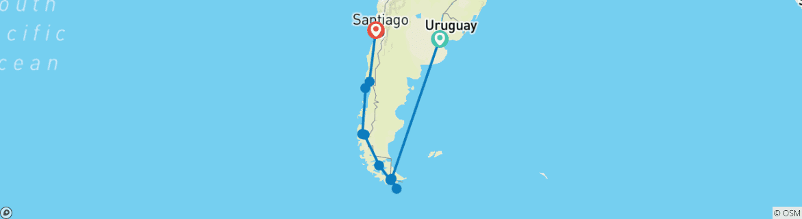 Image of a map showing the route of the tour