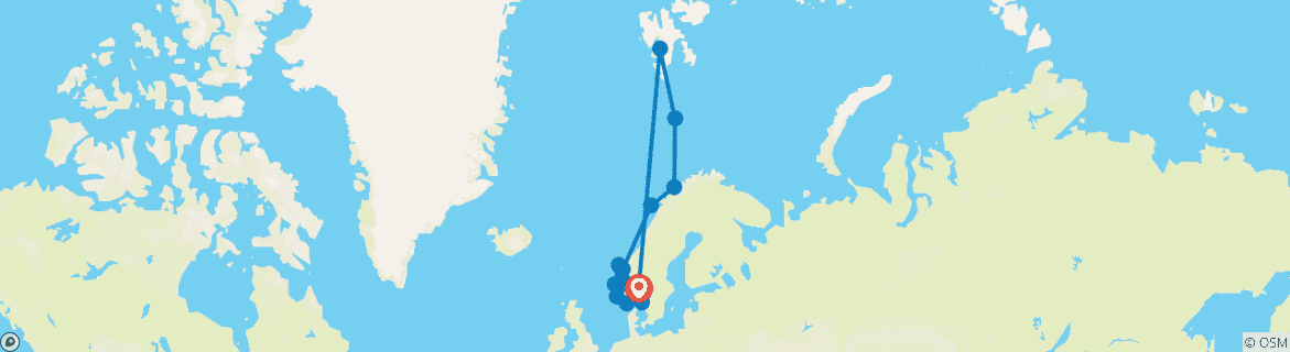 Carte du circuit Voyage ultime : Les fjords norvégiens, le Svalbard et le cercle arctique